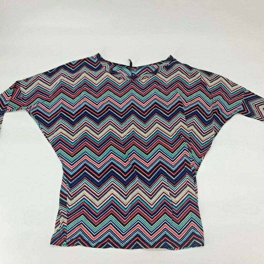 Mon Ami Womens Top Shirt Dolman Batwing Sleeve Chevron Print Women's Size Large